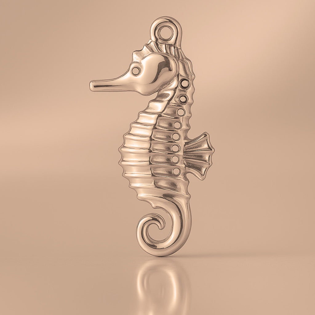 18ct Rose Gold - Lined Seahorse Charm