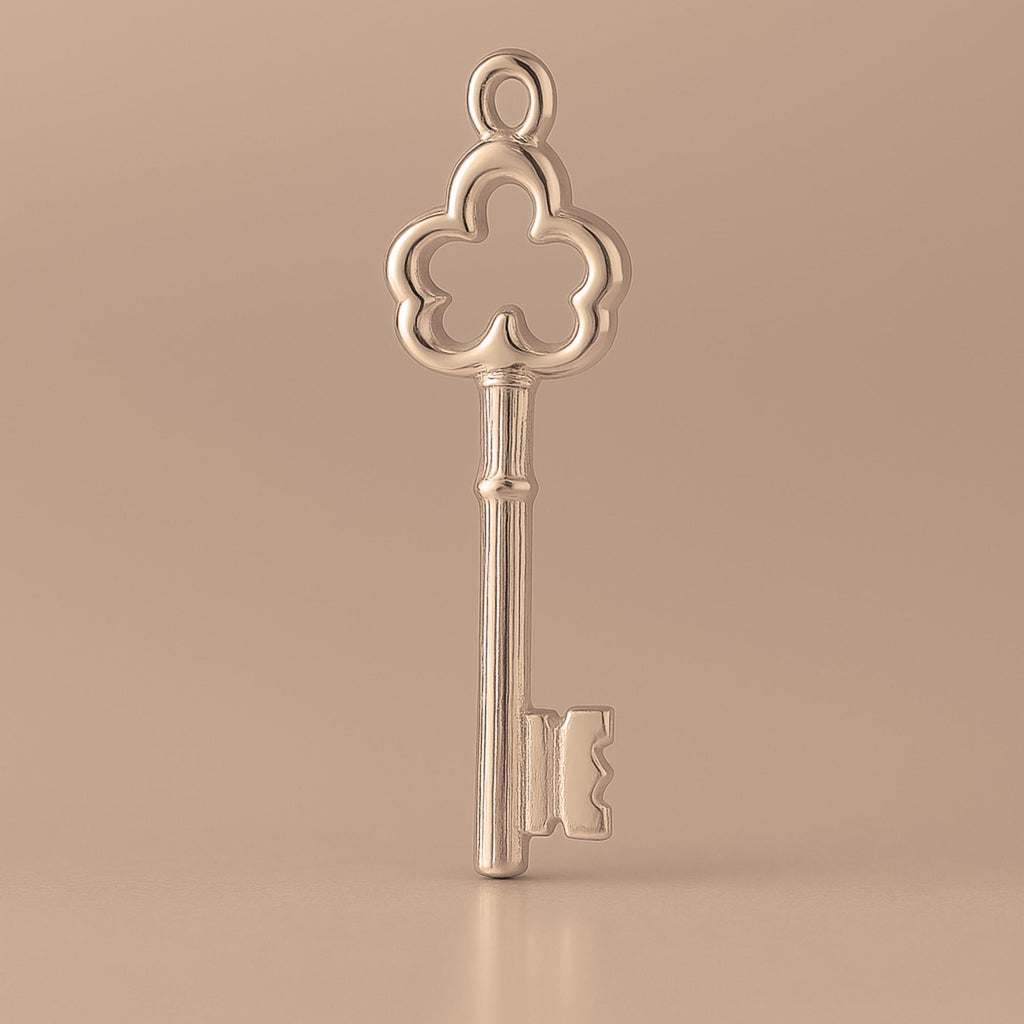 18ct Rose Gold - Ornate Clover Castle Key Charm