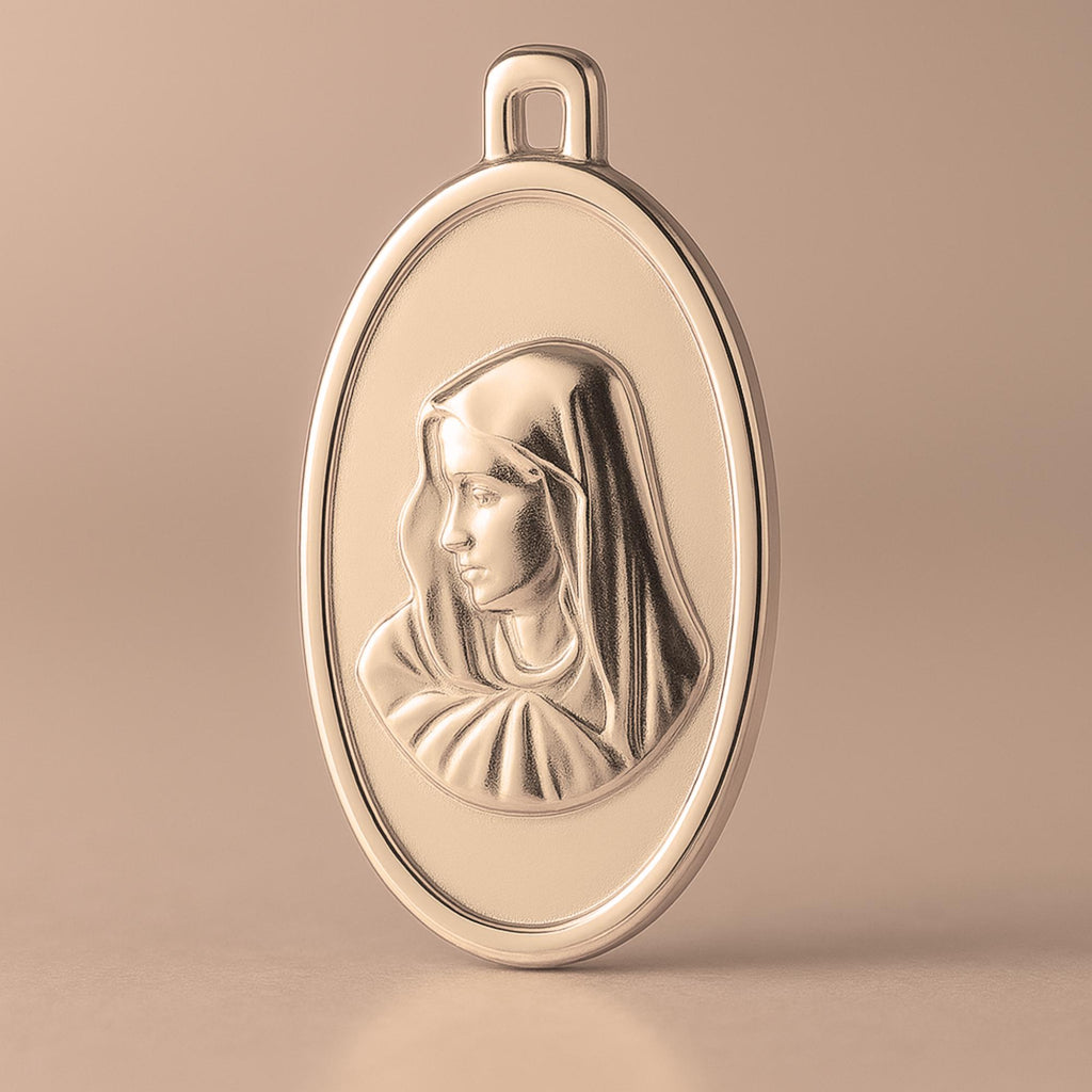 18ct Rose Gold - Oval Virgin Mary Amulet Charm