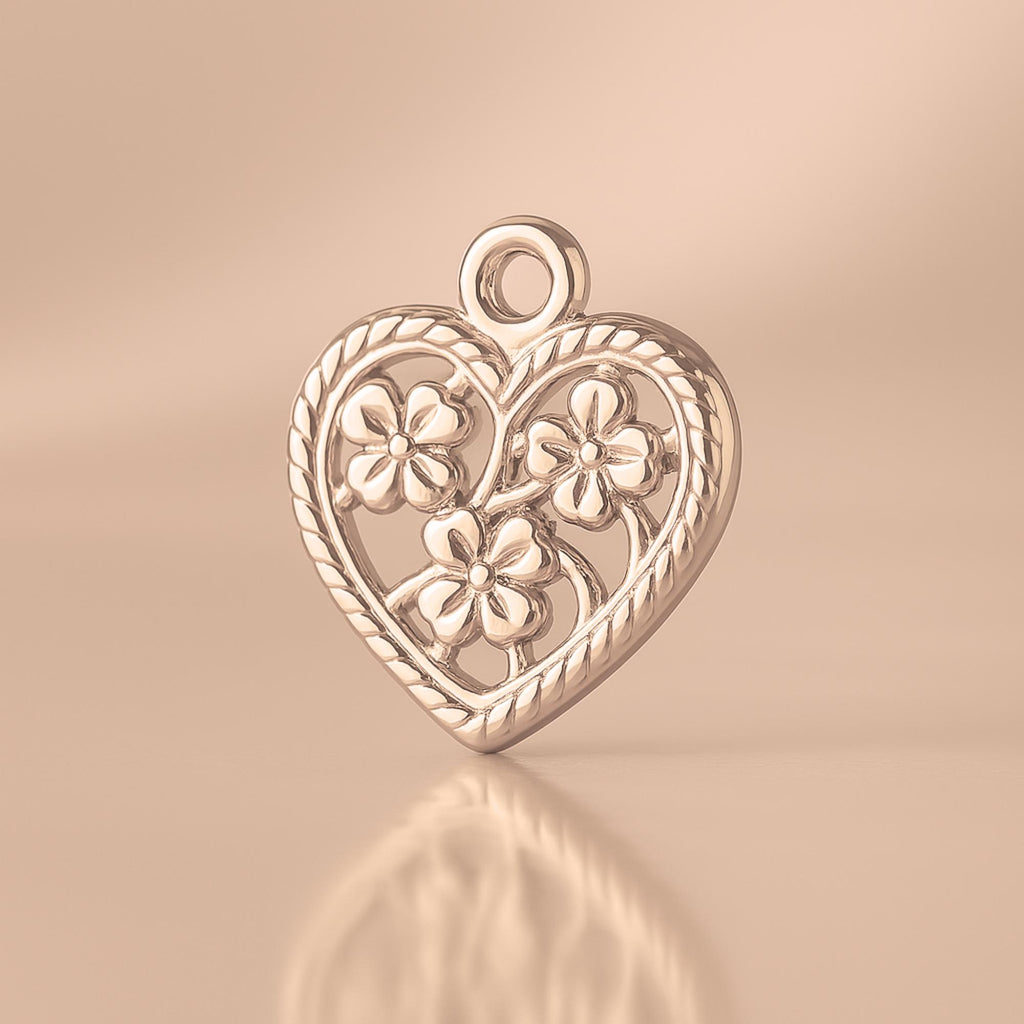 18ct Rose Gold - Floral Filigree Heart Charm