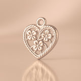 18ct Rose Gold - Floral Filigree Heart Charm