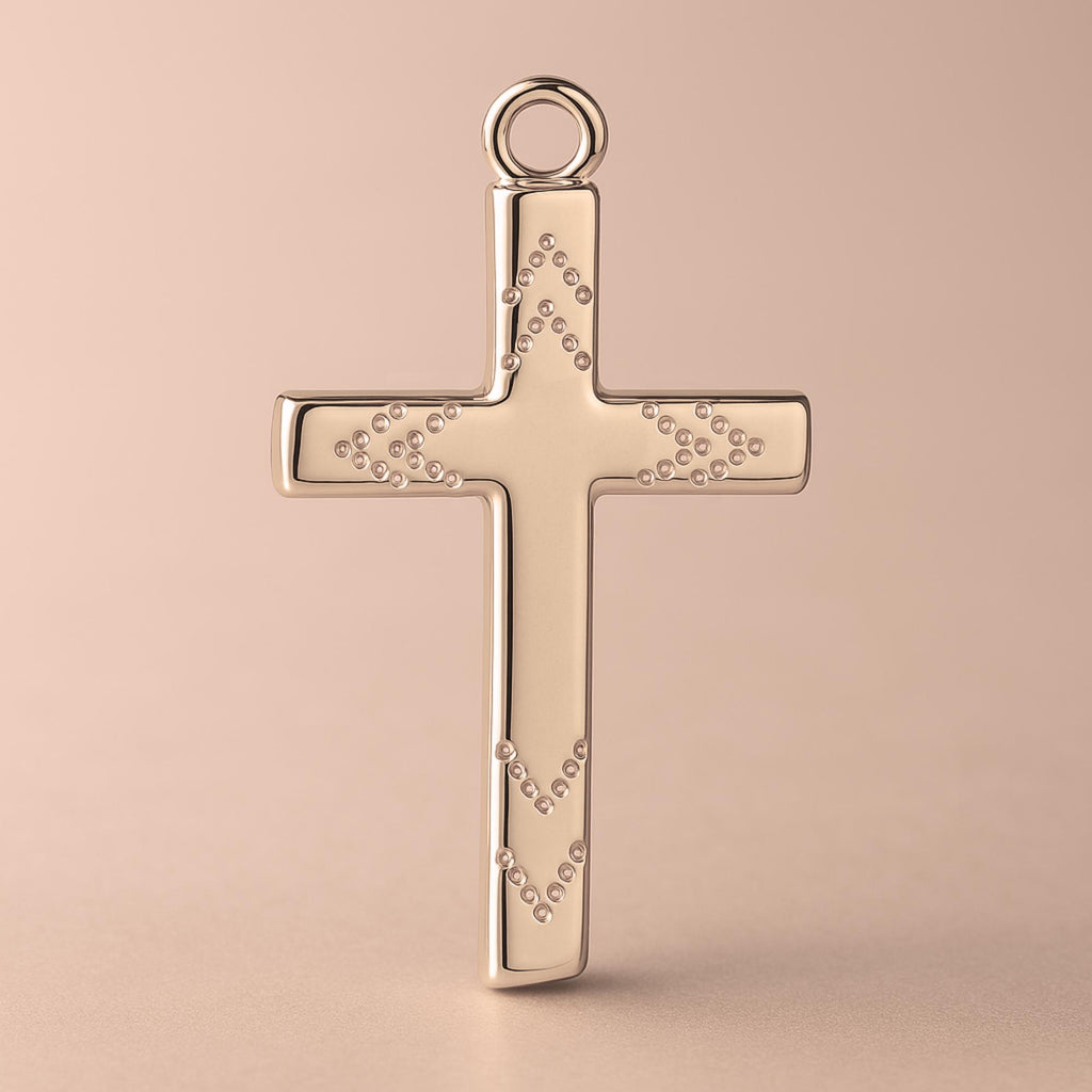 18ct Rose Gold - Chevron Dot Crucifix Charm