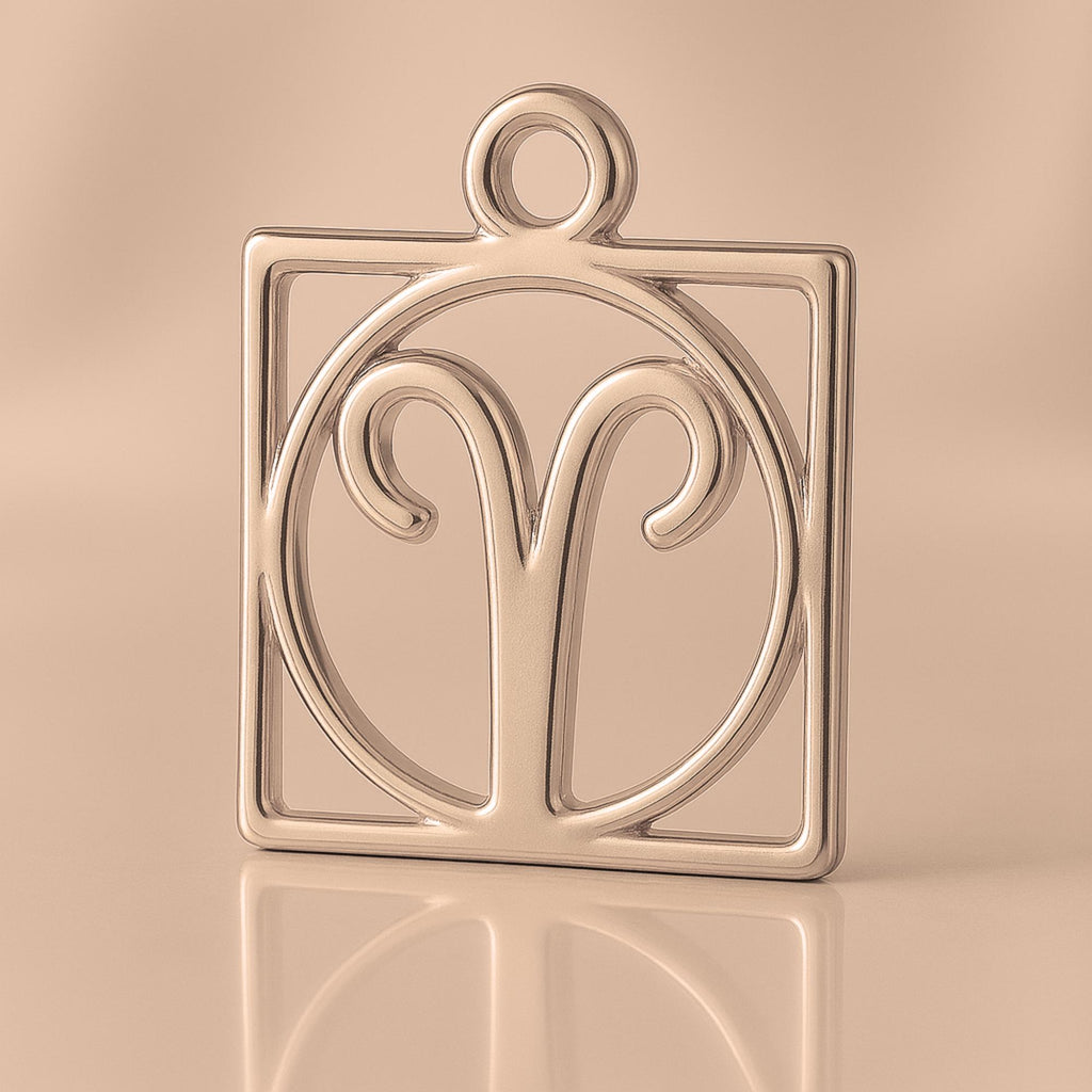 18ct Rose Gold - Aries Zodiac Square Charm