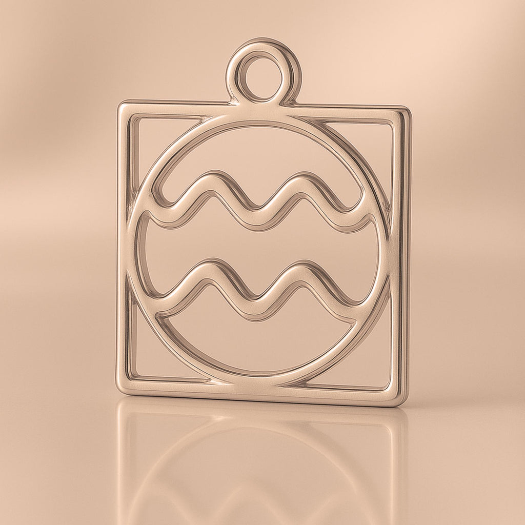9ct Rose Gold - Aquarius Zodiac Square Charm