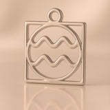 9ct Rose Gold - Aquarius Zodiac Square Charm