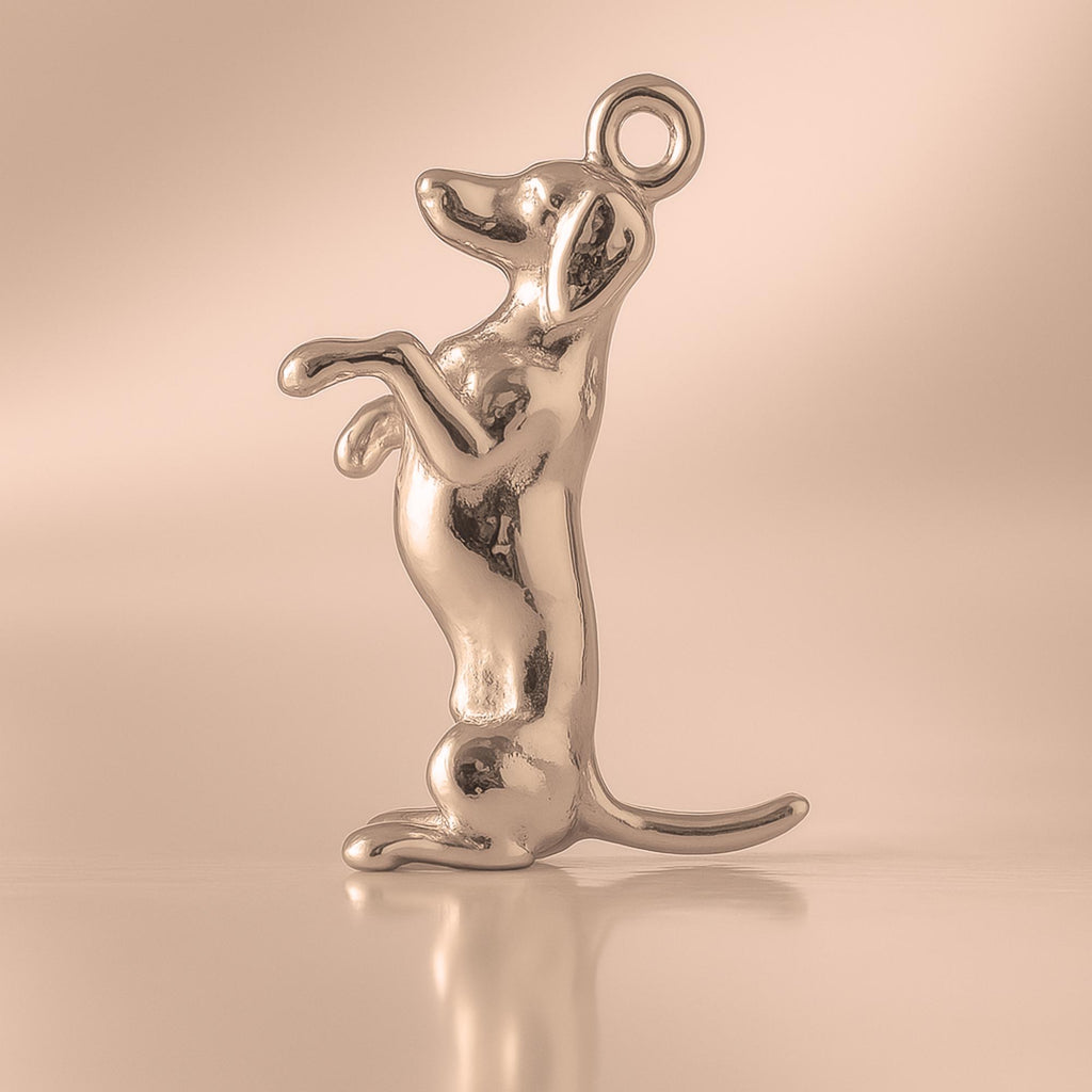 9ct Rose Gold - Playful Dachshund Dog Charm