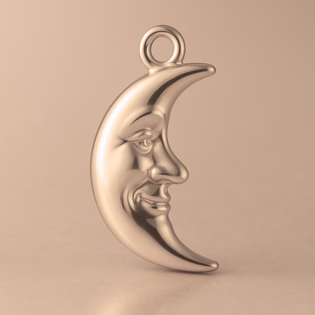 9ct Rose Gold - Happy Crescent Moon Charm