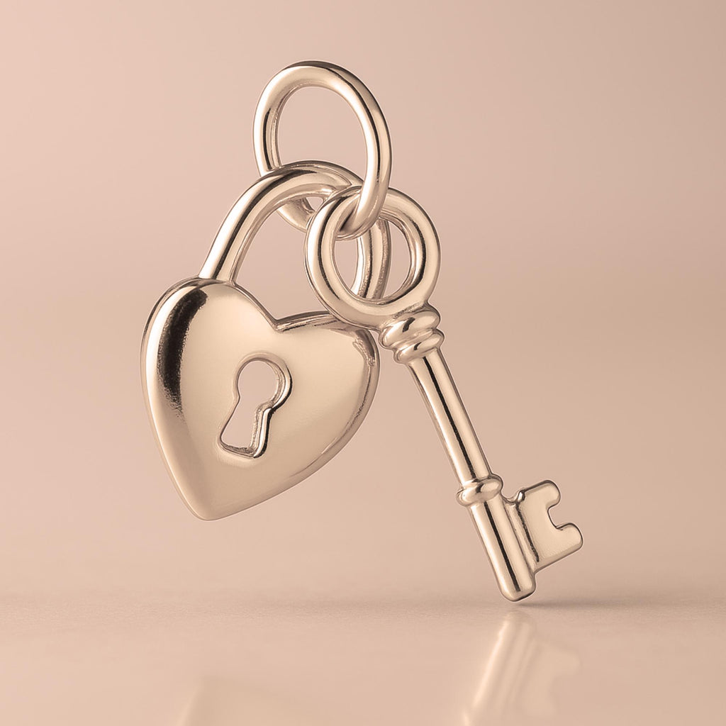 18ct Rose Gold - Heart Lock & Key Charm