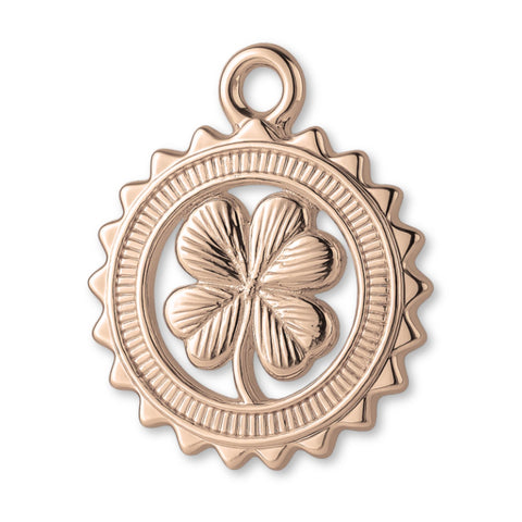 18ct Rose Gold - Four Leaf Clover Medallion Charm
