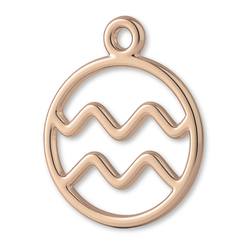 18ct Rose Gold - Aquarius Zodiac Round Charm