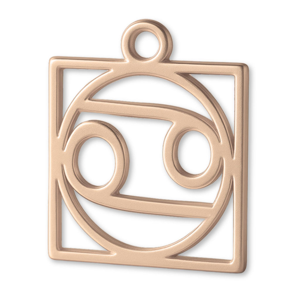 9ct Rose Gold - Cancer Zodiac Square Charm
