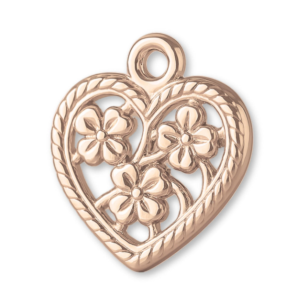 18ct Rose Gold - Floral Filigree Heart Charm