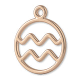 9ct Rose Gold - Aquarius Zodiac Round Charm