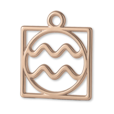 9ct Rose Gold - Aquarius Zodiac Square Charm