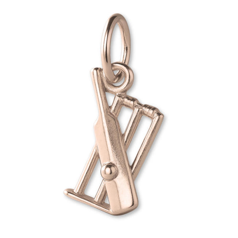 18ct Rose Gold - Cricket Bat & Stumps Charm