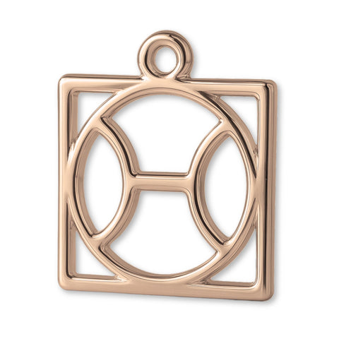 9ct Rose Gold - Pisces Zodiac Square Charm