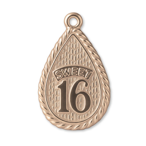 9ct Rose Gold - Sweet 16 Droplet Charm