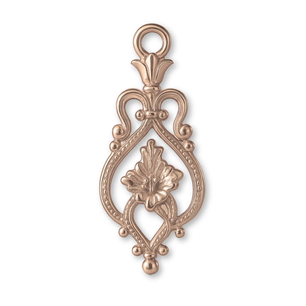 9ct Rose Gold - Floral Filigree Crest Charm