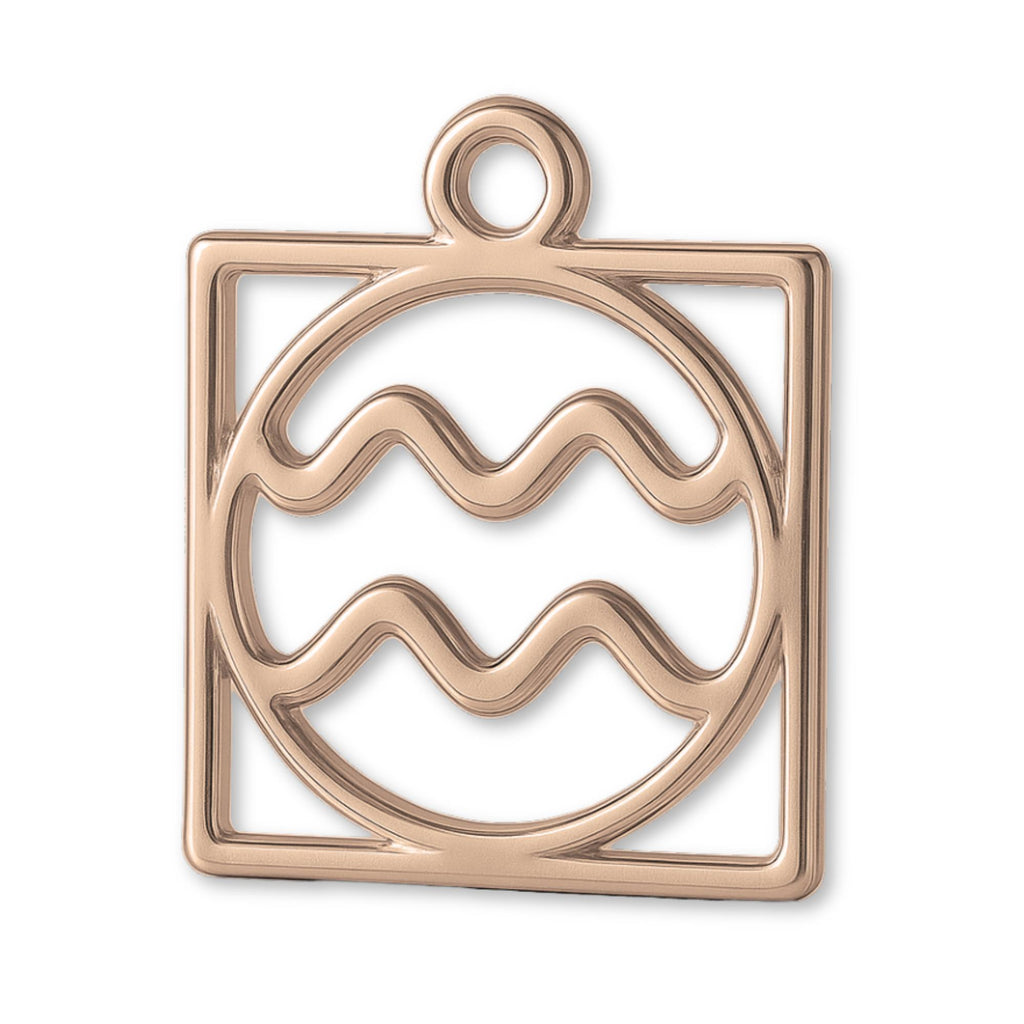 18ct Rose Gold - Aquarius Zodiac Square Charm
