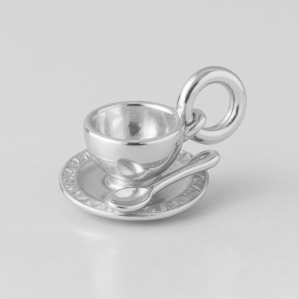 940 Argentium Silver - Coffee Cup & Saucer Charm