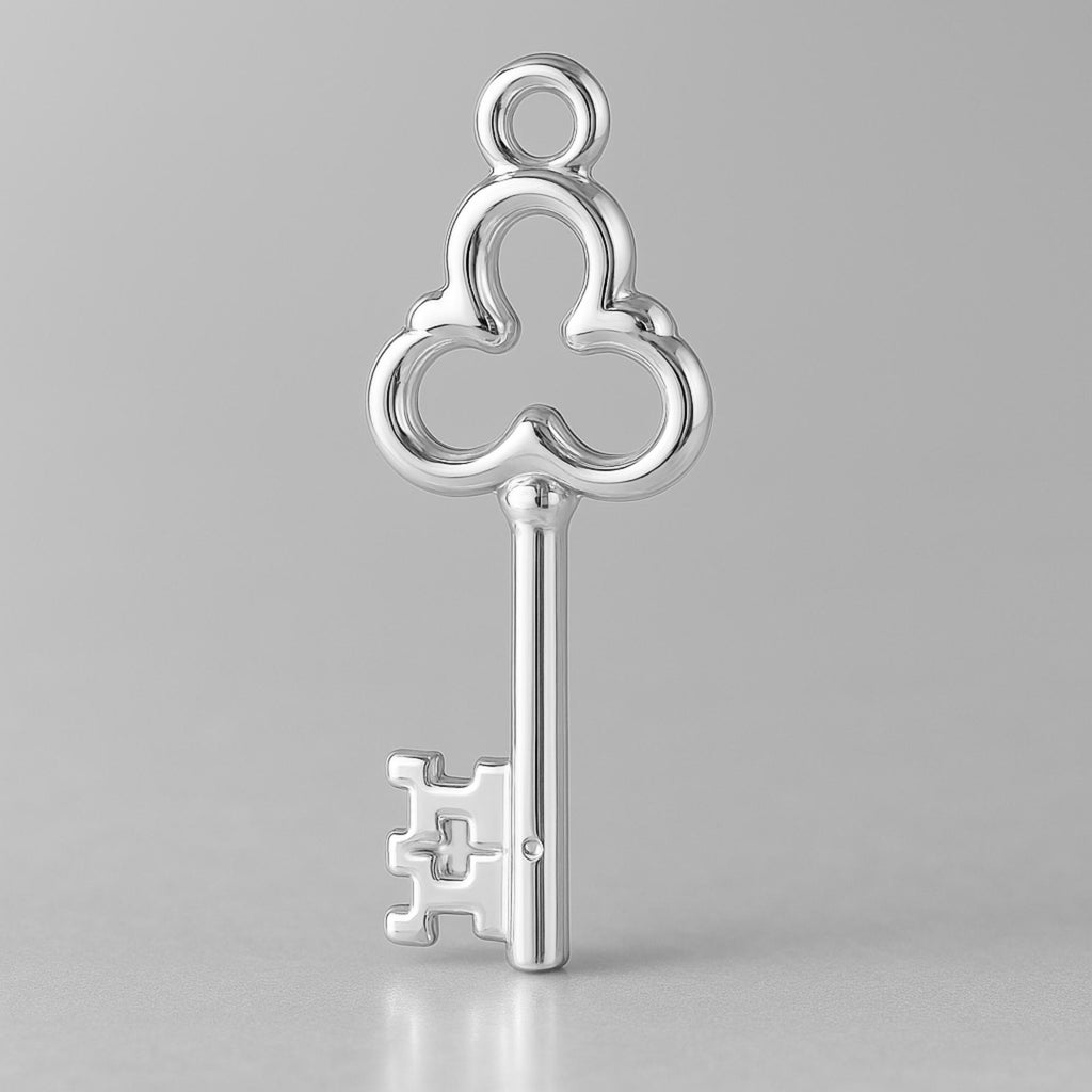 925 Sterling Silver - Clover Castle Key Charm