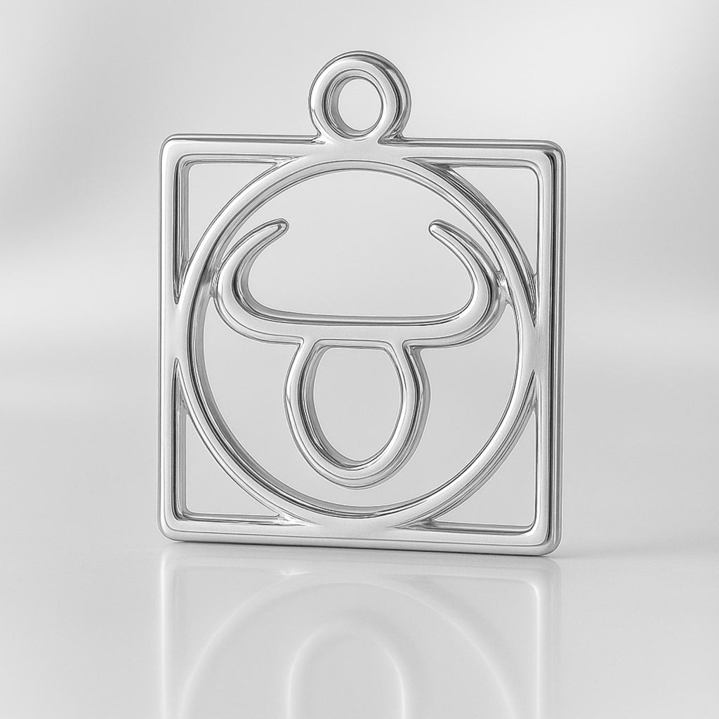 925 Sterling Silver - Taurus Zodiac Square Charm