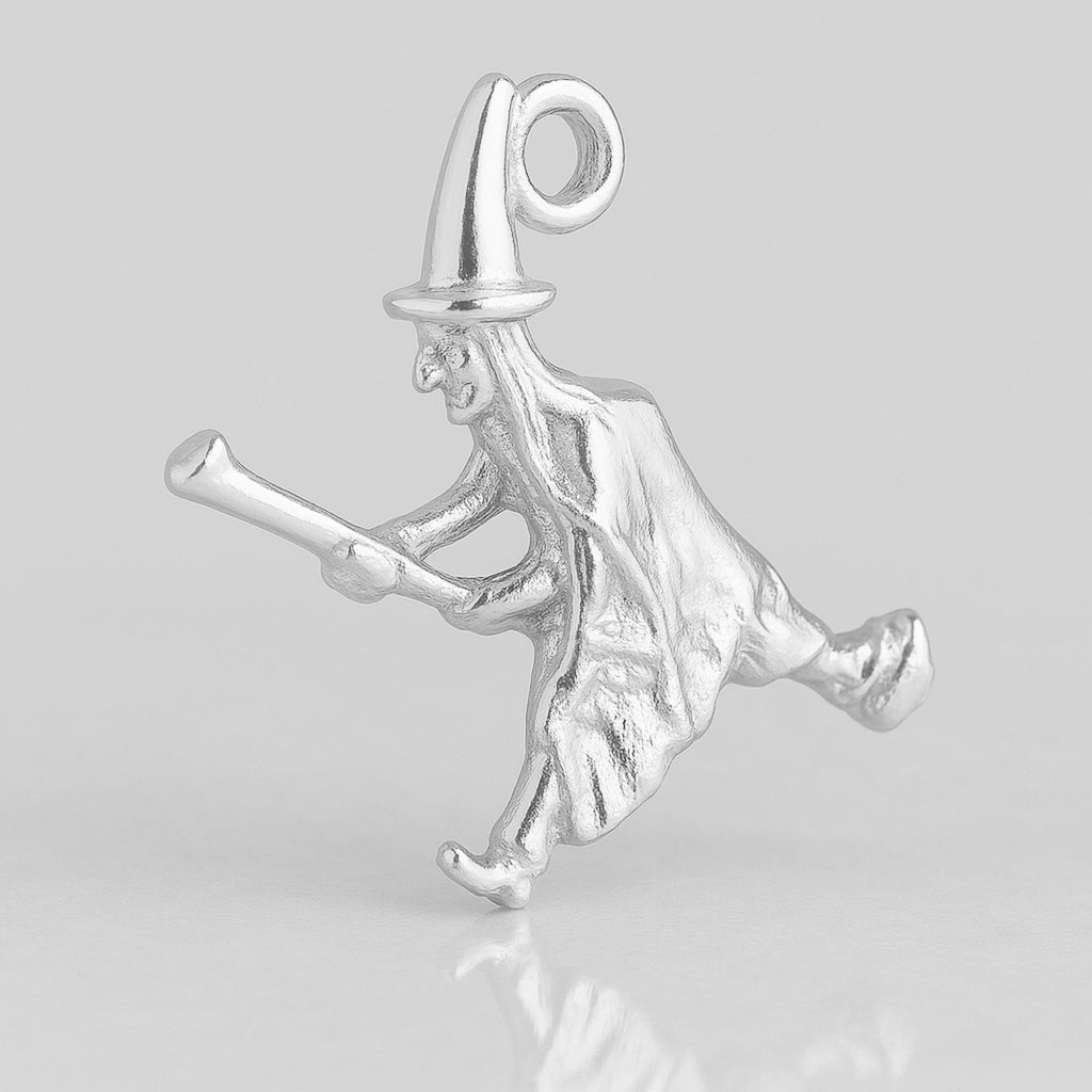 925 Sterling Silver - Flying Witch Charm