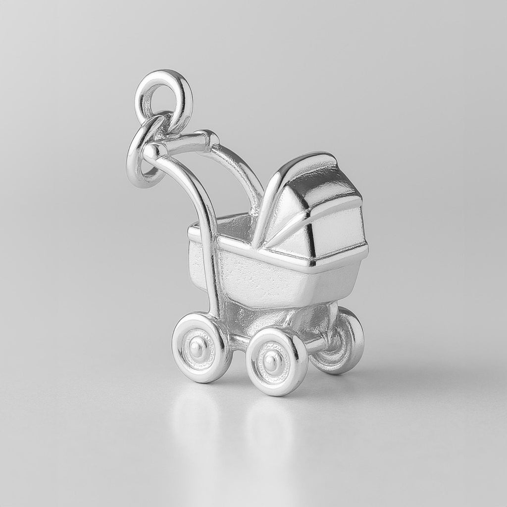 940 Argentium Silver - Mid–Century Baby Pram Charm