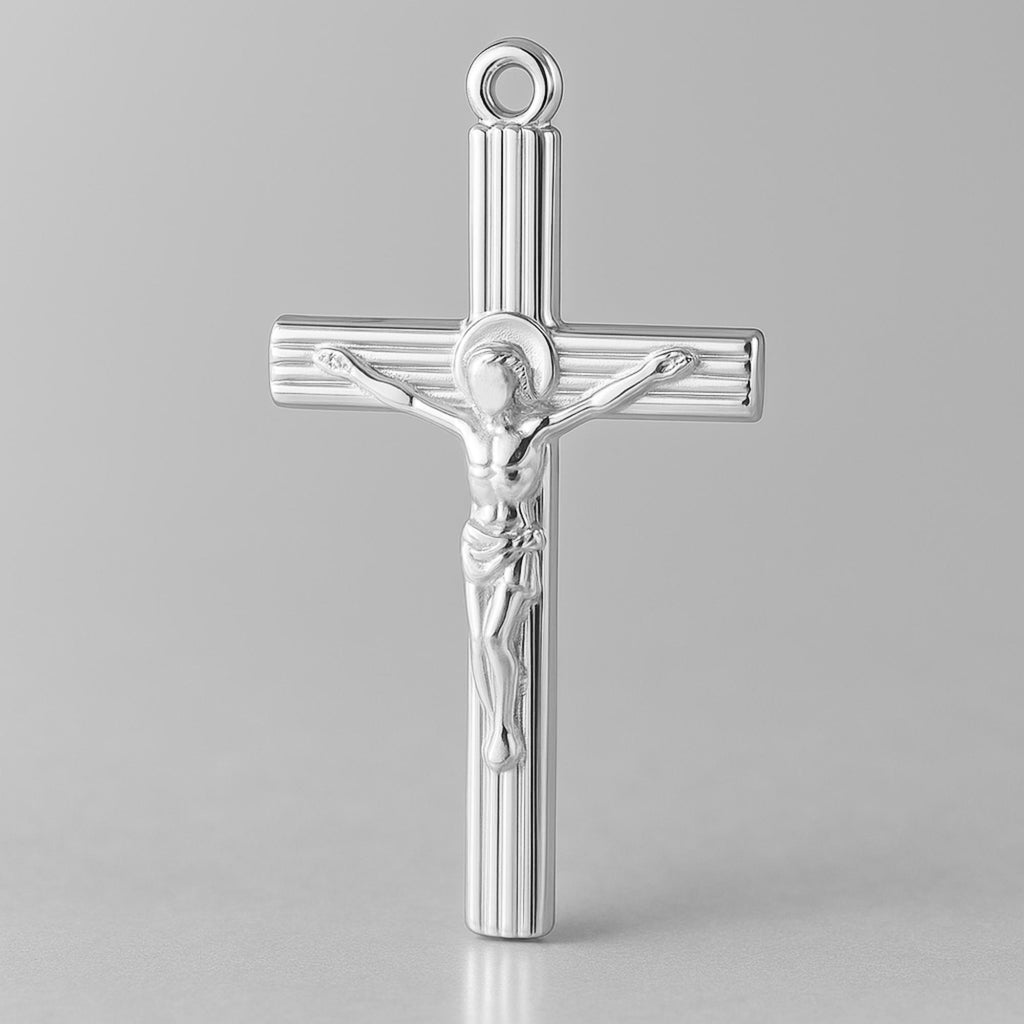 999 Pure Silver - Jesus on Ribbed Crucifix Charm