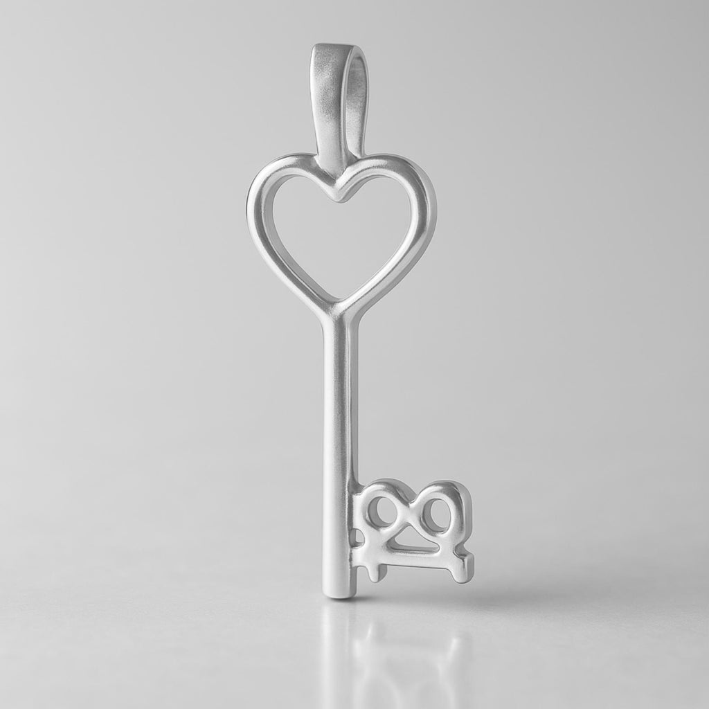 999 Pure Silver - 18 Heart Key Charm