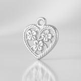 925 Sterling Silver - Floral Filigree Heart Charm