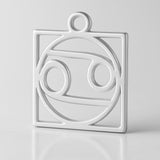 925 Sterling Silver - Cancer Zodiac Square Charm
