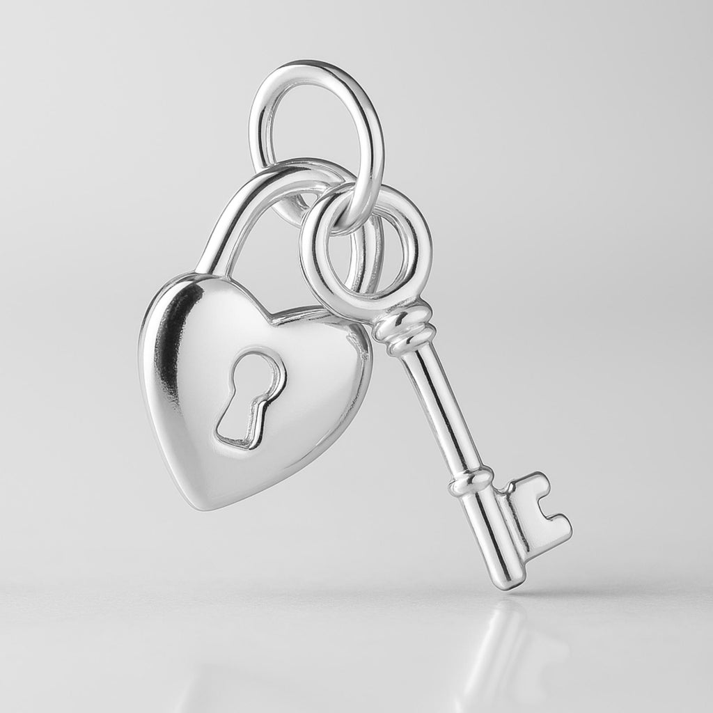 940 Argentium Silver - Heart Lock & Key Charm