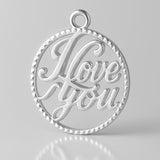 925 Sterling Silver - I Love You Openwork Charm