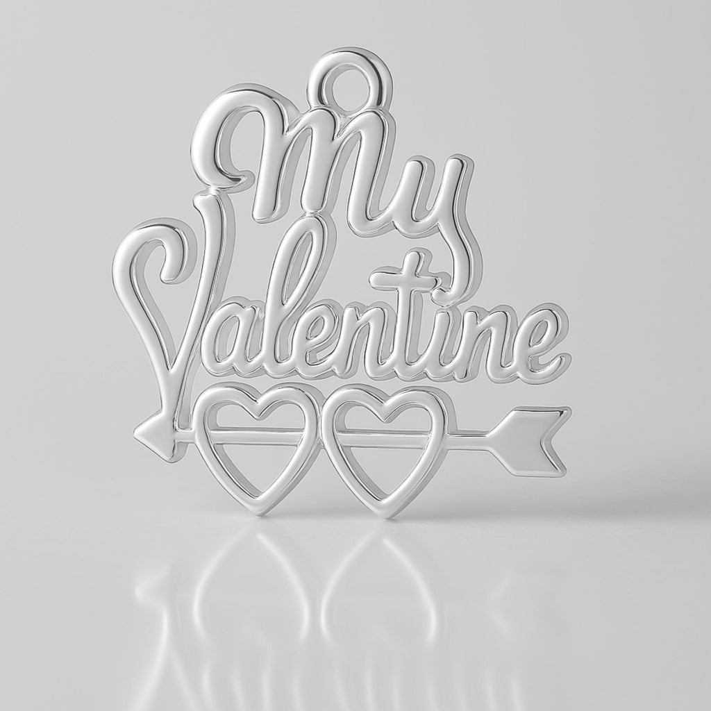 925 Sterling Silver - My Valentine Cursive Openwork Charm