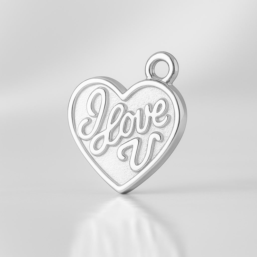 925 Sterling Silver - I Love U Heart Charm