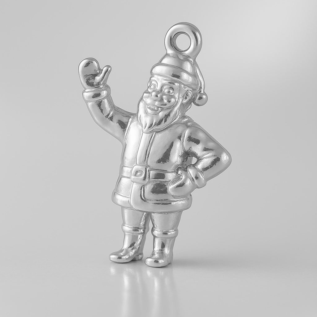 925 Sterling Silver - Waving Santa Claus Charm