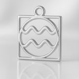 925 Sterling Silver - Aquarius Zodiac Square Charm