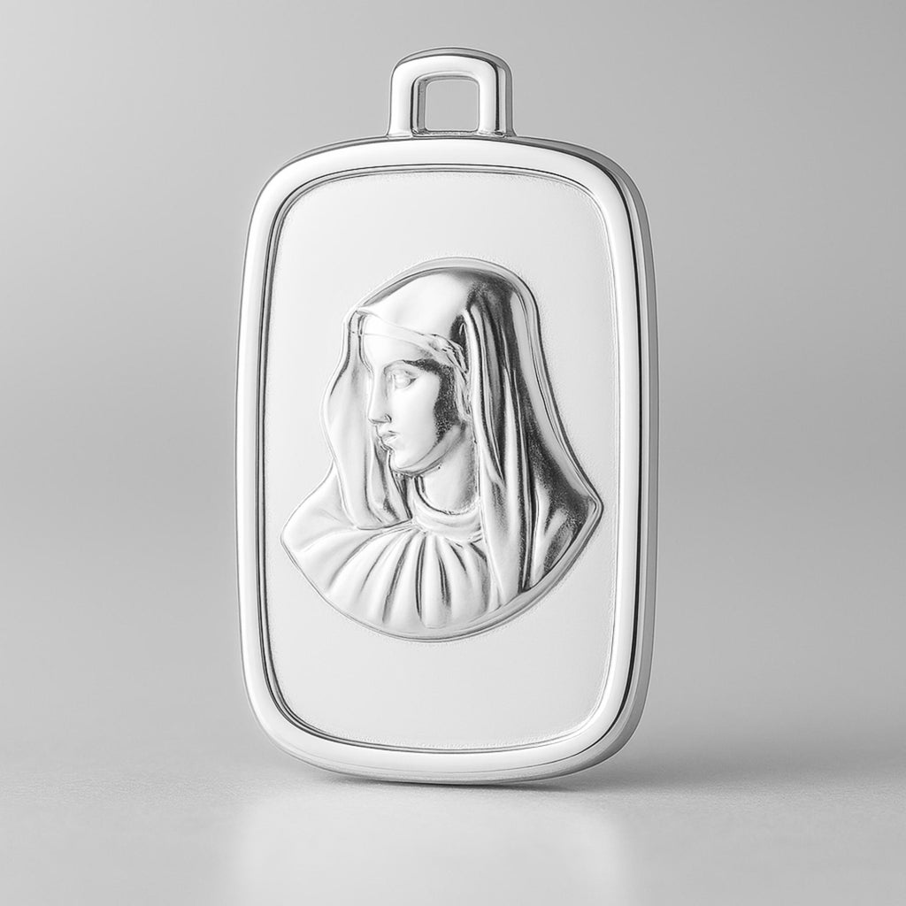 925 Sterling Silver - Rectangle Virgin Mary Amulet Charm