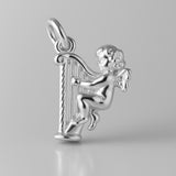 925 Sterling Silver - Angel Playing Harp Charm