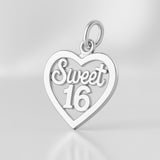 925 Sterling Silver - Sweet 16 Openwork Heart Charm
