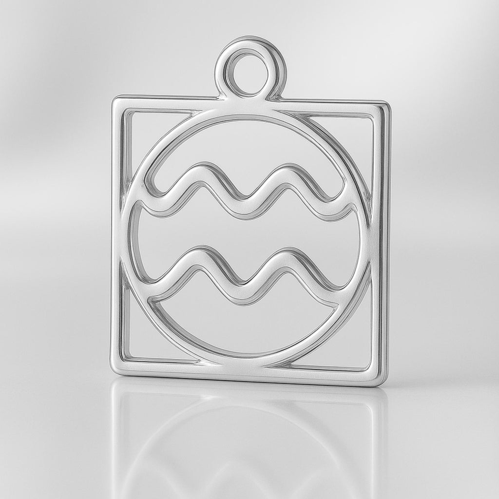 999 Pure Silver - Aquarius Zodiac Square Charm