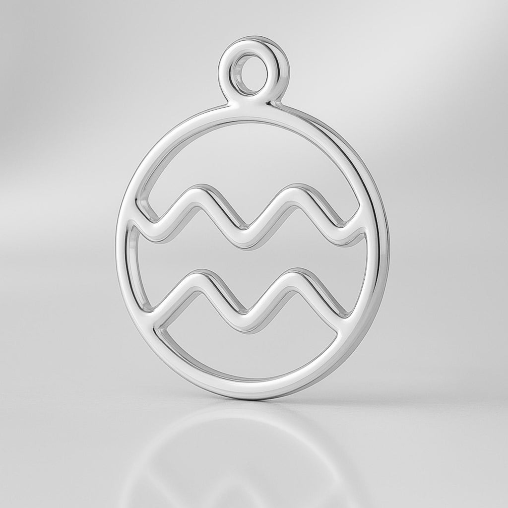 999 Pure Silver - Aquarius Zodiac Round Charm
