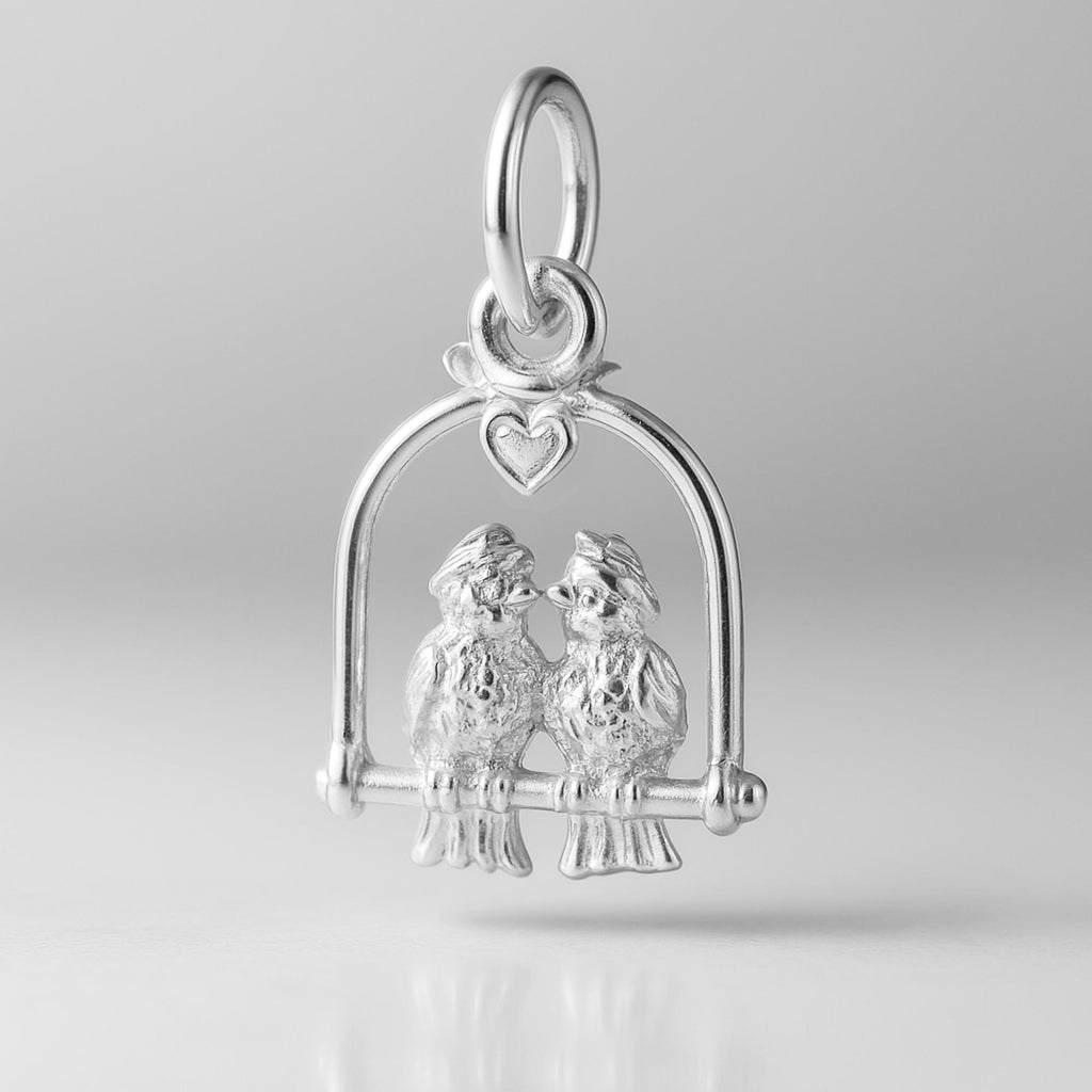 940 Argentium Silver - Perched Love Birds Charm