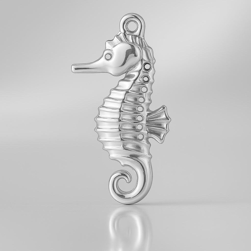 925 Sterling Silver - Lined Seahorse Charm