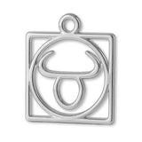 925 Sterling Silver - Taurus Zodiac Square Charm