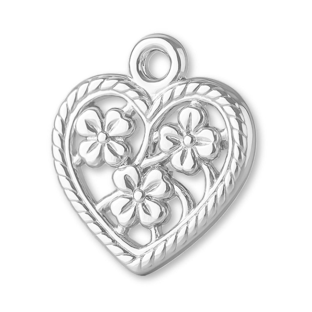 999 Pure Silver - Floral Filigree Heart Charm