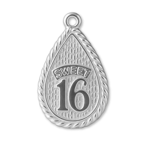 925 Sterling Silver - Sweet 16 Droplet Charm