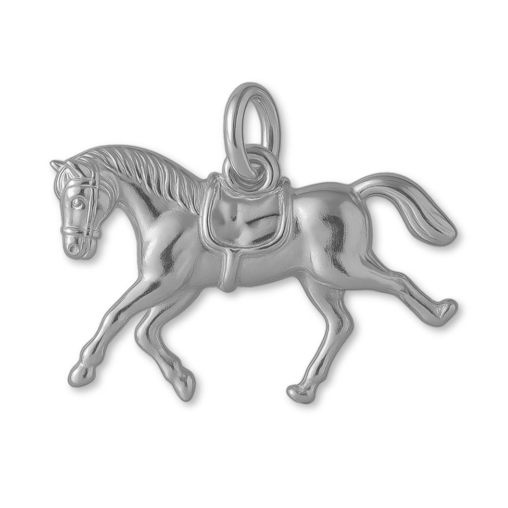 9ct White Gold - Saddled Riding Horse Charm