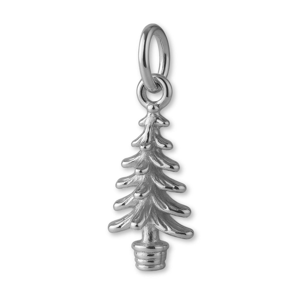 9ct White Gold - Potted Fir Christmas Tree Charm